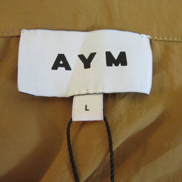 AYM Gold Double Wrap Shirt Long Sleeve Large Satin Collared Crop Top - Picture 3 of 4